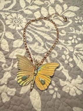 Betsey Johnson Iridescent Gold Butterfly Pendant Necklace